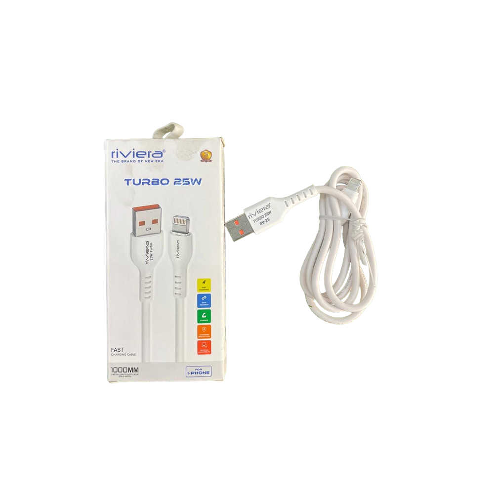 Riviera Turbo 25W Fast Charging Cable (USB-A to Micro USB / V8), 1 Meter, White
