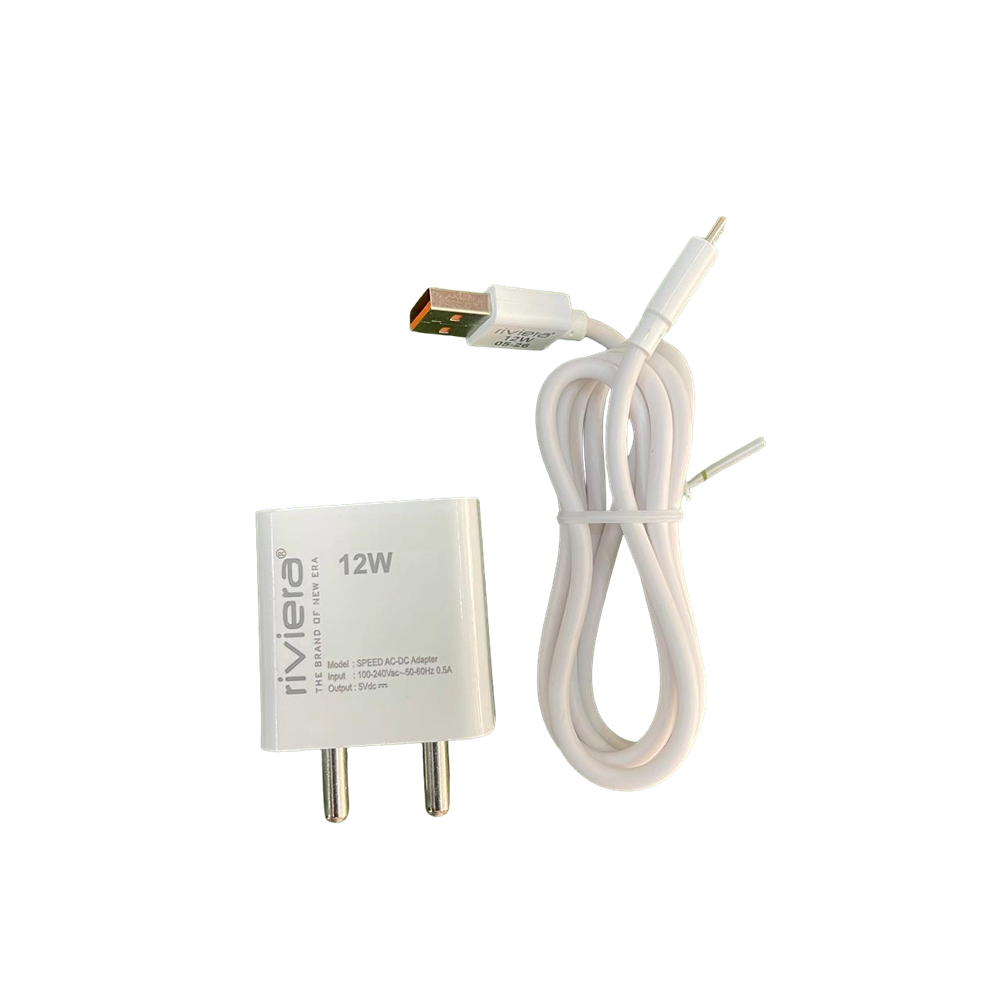 Riviera 12W Fast Charger Adapter with V8 Data Cable (1000mm)